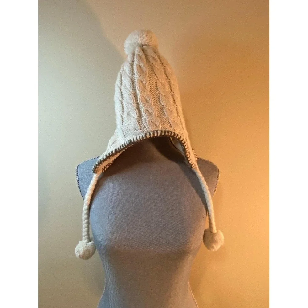 North Face Hat Beanie Pompom Women OSFM Cream Cable Knit Y2K s23
